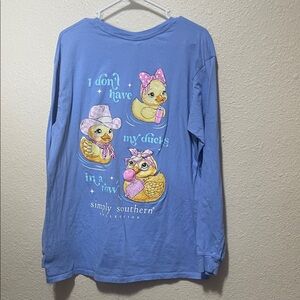 Simply Southern Women's Long Sleeve Blue Tee with Duck Design. Good Condition.